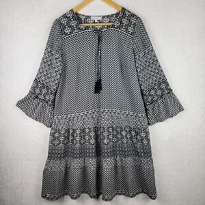 Cottagecore M Dress Midi Milkmaid Bell Sleeveless Black White Whimsical Casual